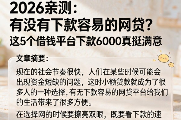 2026亲测：有没有下款容易的网贷？这5个借钱平台下款6000真挺满意