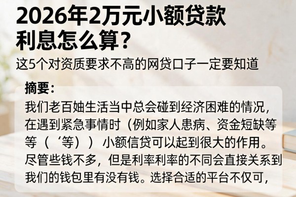 2026年2万元小额贷款利息怎么算？这5个对资质要求不高的网贷口子一定要知道