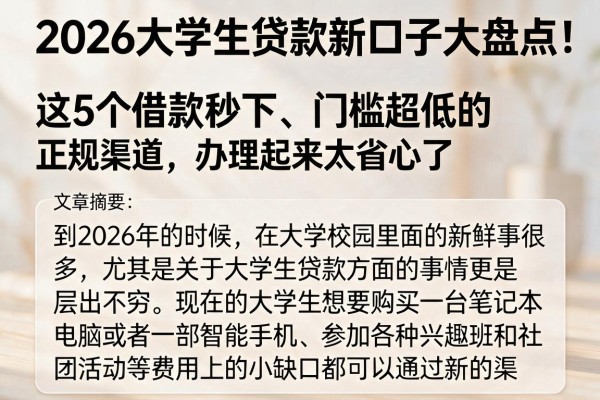 2026大学生贷款新口子大盘点!这5个借款秒下、门槛超低的正规渠道,办理起来太省心了