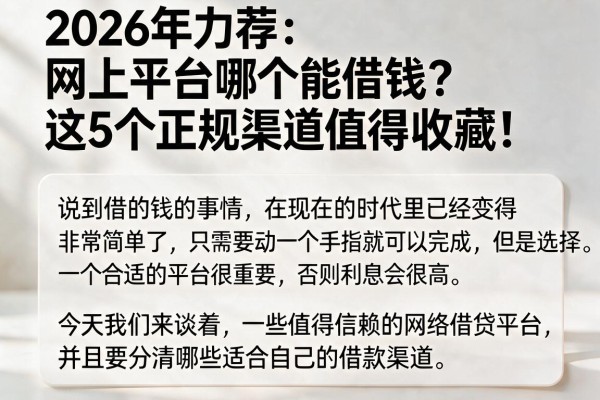 2026年力荐:网上平台哪个能借钱?这5个正规渠道值得收藏!