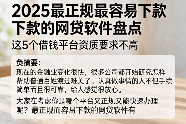 2025最正规最容易下款的网贷软件盘点,这5个借钱平台资质要求不高