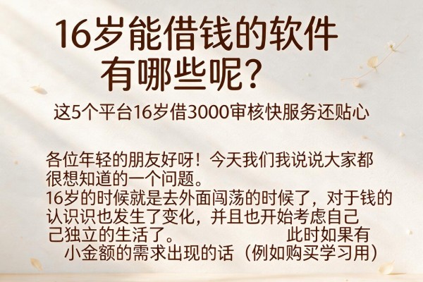 16岁能借钱的软件有哪些呢?这5个平台16岁借3000审核快服务还贴心
