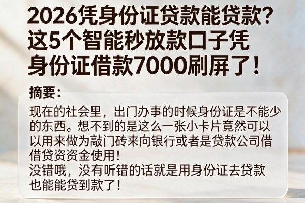 2026凭身份证贷款能贷款？这5个智能秒放款口子凭身份证借款7000刷屏了！