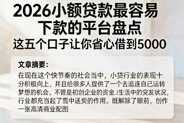 2026小额贷款最容易下款的平台盘点，这五个口子让你省心借到5000