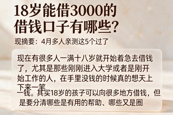 18岁能借3000的借钱口子有哪些？4月多人亲测这5个过了