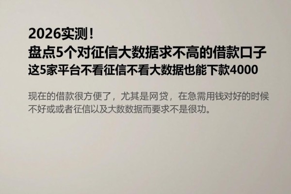 2026实测！盘点5个对征信大数据要求不高的借款口子，这5家平台不看征信不看大数据也能下款4000