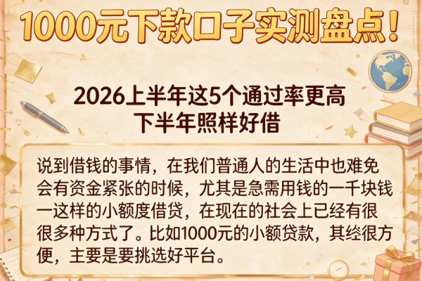 1000元下款口子实测盘点！2026上半年这5个通过率更高，下半年照样好借