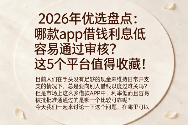 2026年优选盘点：哪款app借钱利息低容易通过审核？这5个平台值得收藏！