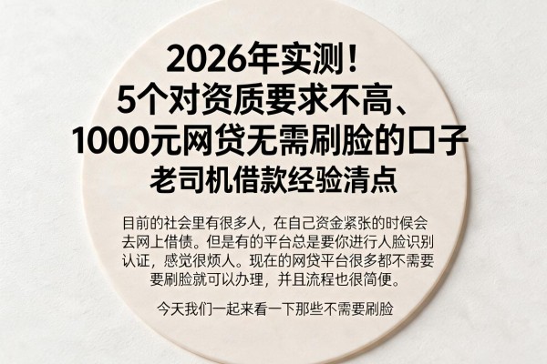 2026年实测！5个对资质要求不高、1000元网贷无需刷脸的口子，老司机借款经验清点