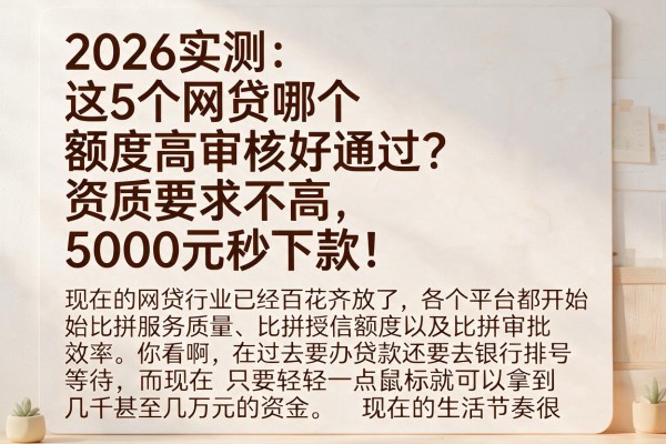 2026实测：这5个网贷哪个额度高审核好通过？资质要求不高，5000元秒下款！