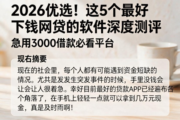 2026优选！这5个最好下钱网贷的软件深度测评，急用3000借款必看平台