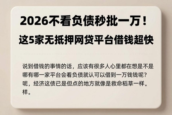 2026不看负债秒批一万!这5家无抵押网贷平台借钱超快