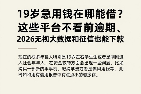 19岁急用钱在哪能借?这些平台不看当前逾期、2026无视大数据和征信也能下款