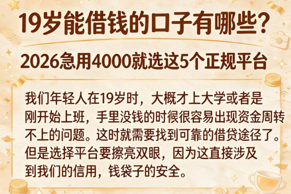 19岁能借钱的口子有哪些？2026急用4000就选这5个正规平台