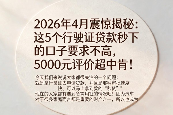 2026年4月震惊揭秘:这5个行驶证贷款秒下的口子要求不高,5000元评价超中肯!