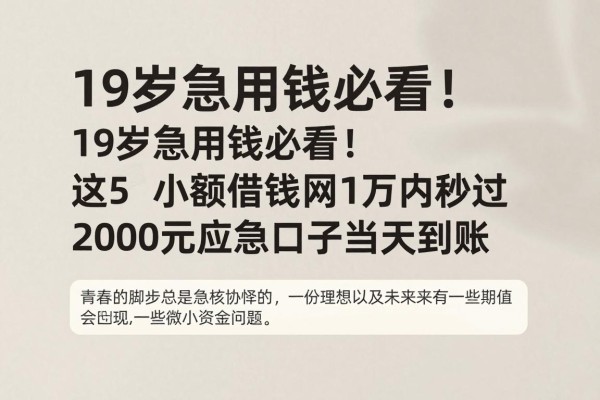 19岁急用钱必看！这5个小额借钱网1万内秒过，2000元应急口子当天到账