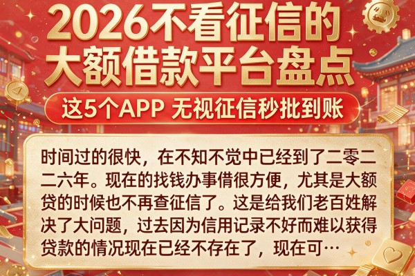 2026不看征信的大额借款平台盘点，这5个APP无视征信秒批到账