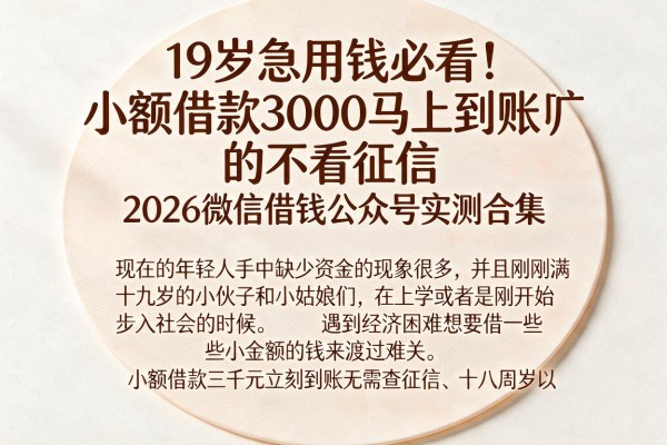 19岁急用钱必看！小额借款3000马上到账的不看征信，2026微信借钱公众号实测合集
