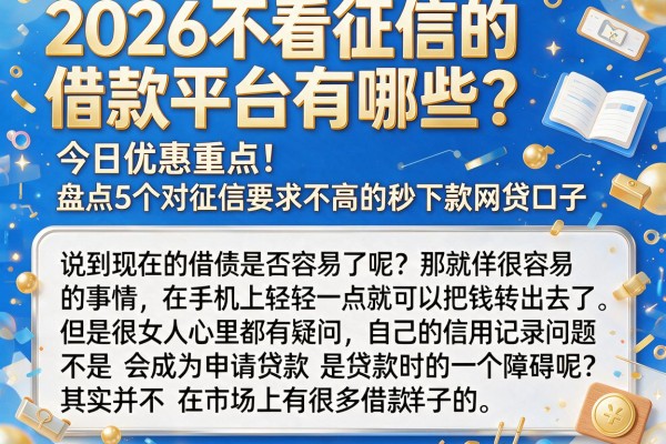 2026不看征信的借款平台有哪些？今日优惠重点！盘点5个对征信要求不高的秒下款网贷口子