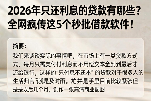 2026年只还利息的贷款有哪些？全网疯传这5个秒批借款软件！