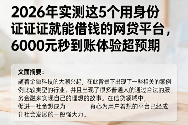 2026年实测这5个用身份证就能借钱的网贷平台,6000元秒到账体验超预期
