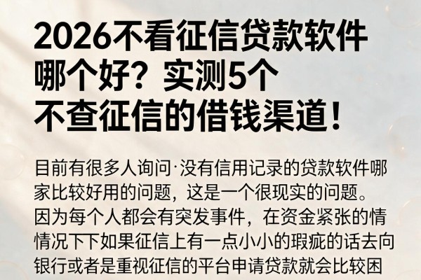 2026不看征信贷款软件哪个好？实测5个不查征信的借钱渠道！