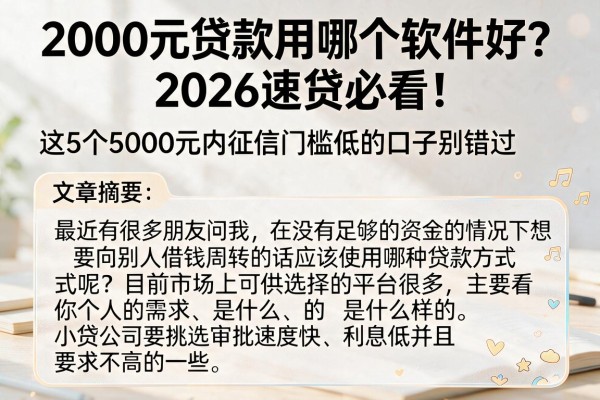 2000元贷款用哪个软件好?2026速贷必看!这5个5000元内征信门槛低的口子别错过