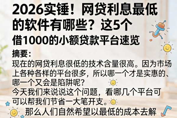2026实锤！网贷利息最低的软件有哪些？这5个借1000的小额贷款平台速览