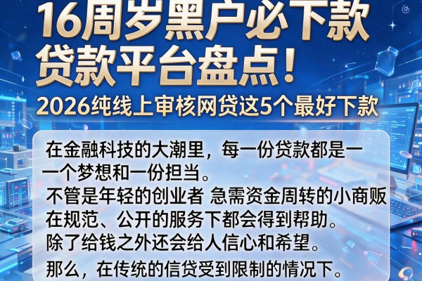 16周岁黑户必下款贷款平台盘点！2026纯线上审核网贷这5个最好下款