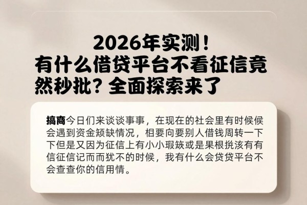 2026年实测！有什么借贷平台不看征信的竟然秒批？全面探索来了