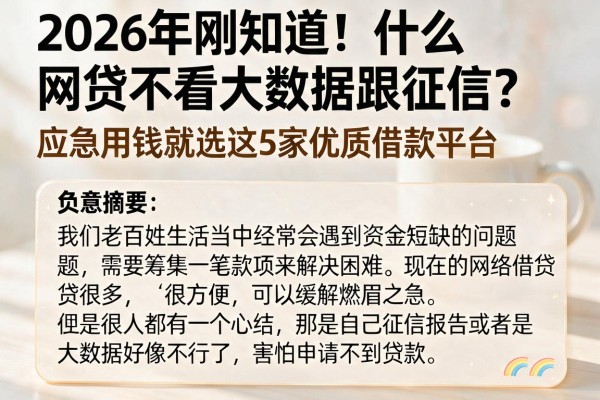 2026年刚知道!什么网贷不看大数据跟征信?应急用钱就选这5家优质借款平台