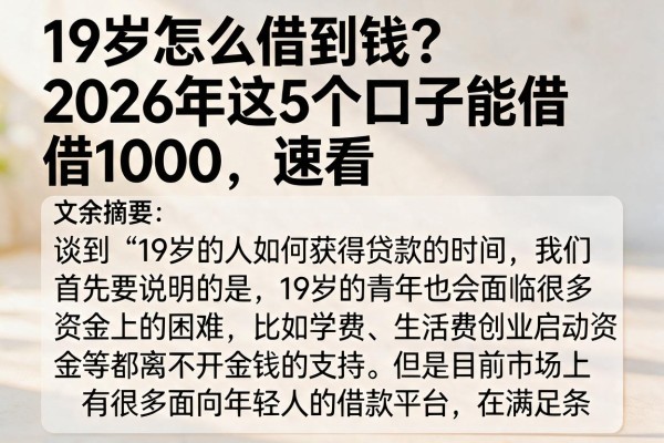 19岁怎么借到钱？2026年这5个口子能借1000，速看