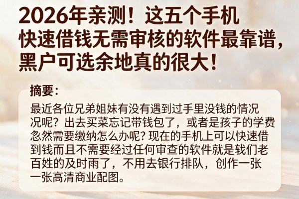2026年亲测!这五个手机快速借钱无需审核的软件最靠谱,黑户可选余地真的很大!