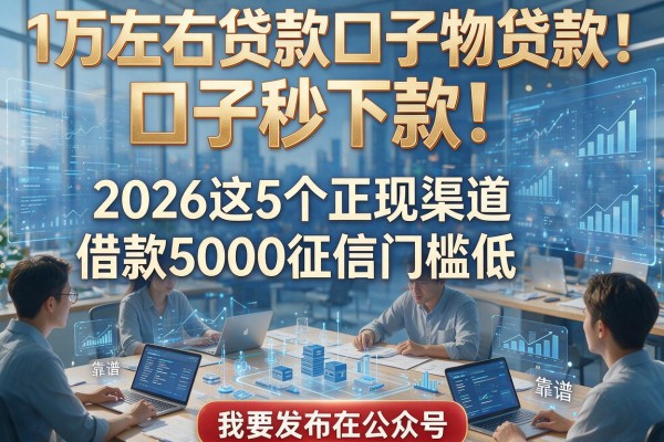 1万左右贷款口子秒下款！2026这5个正规渠道借款5000征信门槛低，靠谱