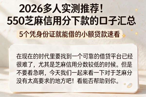 2026多人实测推荐！550芝麻信用分下款的口子汇总，5个凭身份证就能借的小额贷款速看