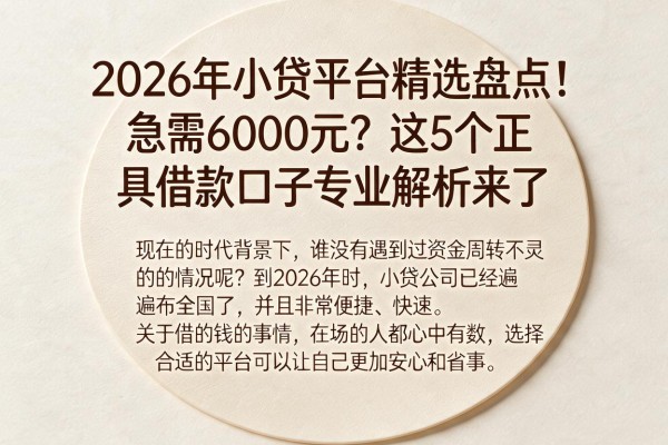 2026年小贷平台精选盘点!急需6000元?这5个正规借款口子专业解析来了