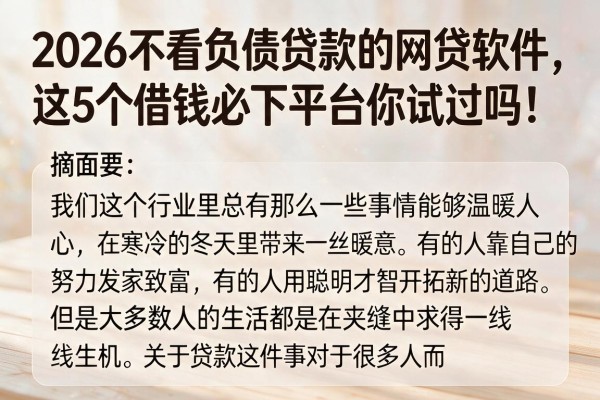 2026不看负债贷款的网贷软件,这5个借钱必下平台你试过吗!