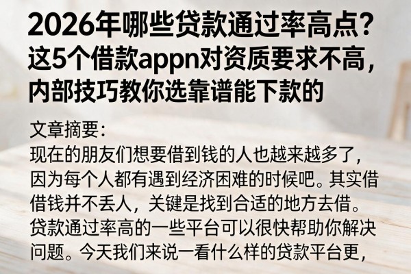 2026年哪些贷款通过率高点？这5个借款app对资质要求不高，内部技巧教你选靠谱能下款的