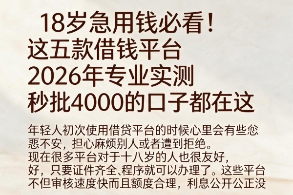 18岁急用钱必看!这五款借钱平台2026年专业实测,秒批4000的口子都在这