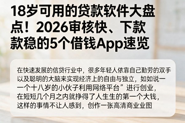 18岁可用的贷款软件大盘点！2026审核快、下款稳的5个借钱App速览