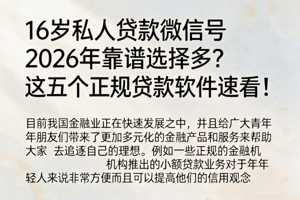 16岁私人贷款微信号2026年靠谱选择多？这五个正规贷款软件速看！