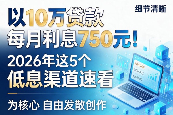 10万贷款每月利息750元！2026年这5个低息渠道速看