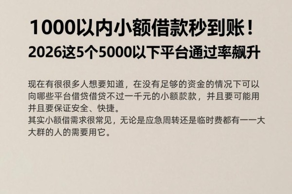 1000以内小额借款秒到账！2026这5个5000以下平台通过率飙升