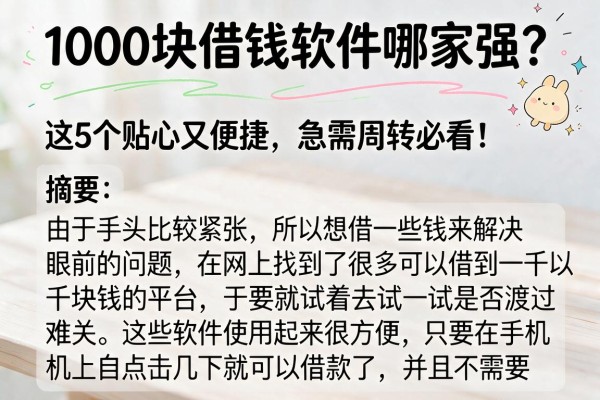 1000块借钱软件哪家强？这5个贴心又便捷，急需周转必看！