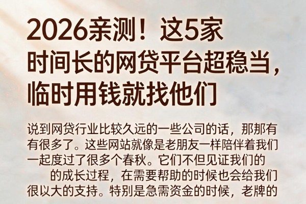 2026亲测！这5家时间长的网贷平台超稳当，临时用钱就找它们