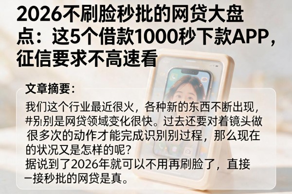 2026不刷脸秒批的网贷大盘点:这5个借款1000秒下款APP,征信要求不高速看