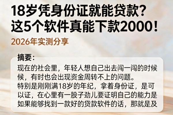 18岁凭身份证就能贷款?这5个软件真能下款2000!2026年实测分享