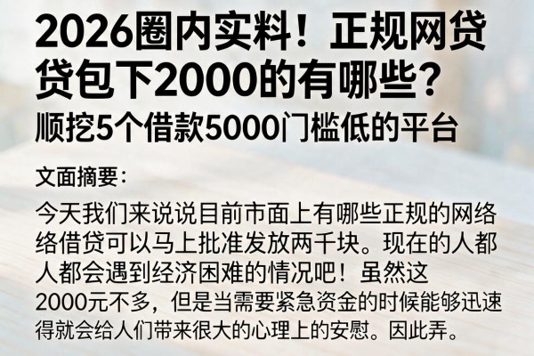 2026圈内实料！正规网贷包下2000的有哪些？顺挖5个借款5000门槛低的平台