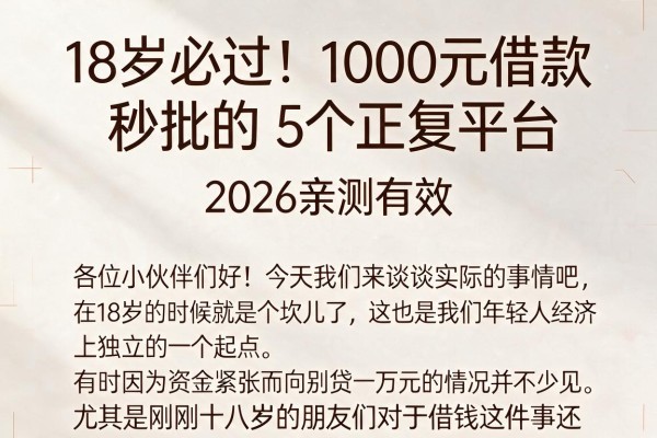 18岁必过！1000元借款秒批的5个正规平台，2026亲测有效