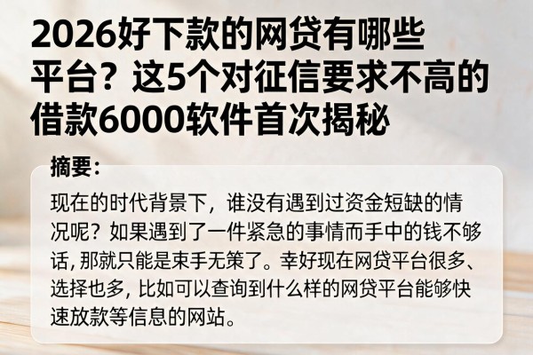 2026好下款的网贷有哪些平台?这5个对征信要求不高的借款6000软件首次揭秘